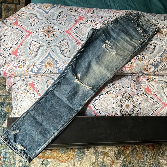 90s vintage high rise tapered / straight leg distressed blue jeans 25 - Picture 3 of 16